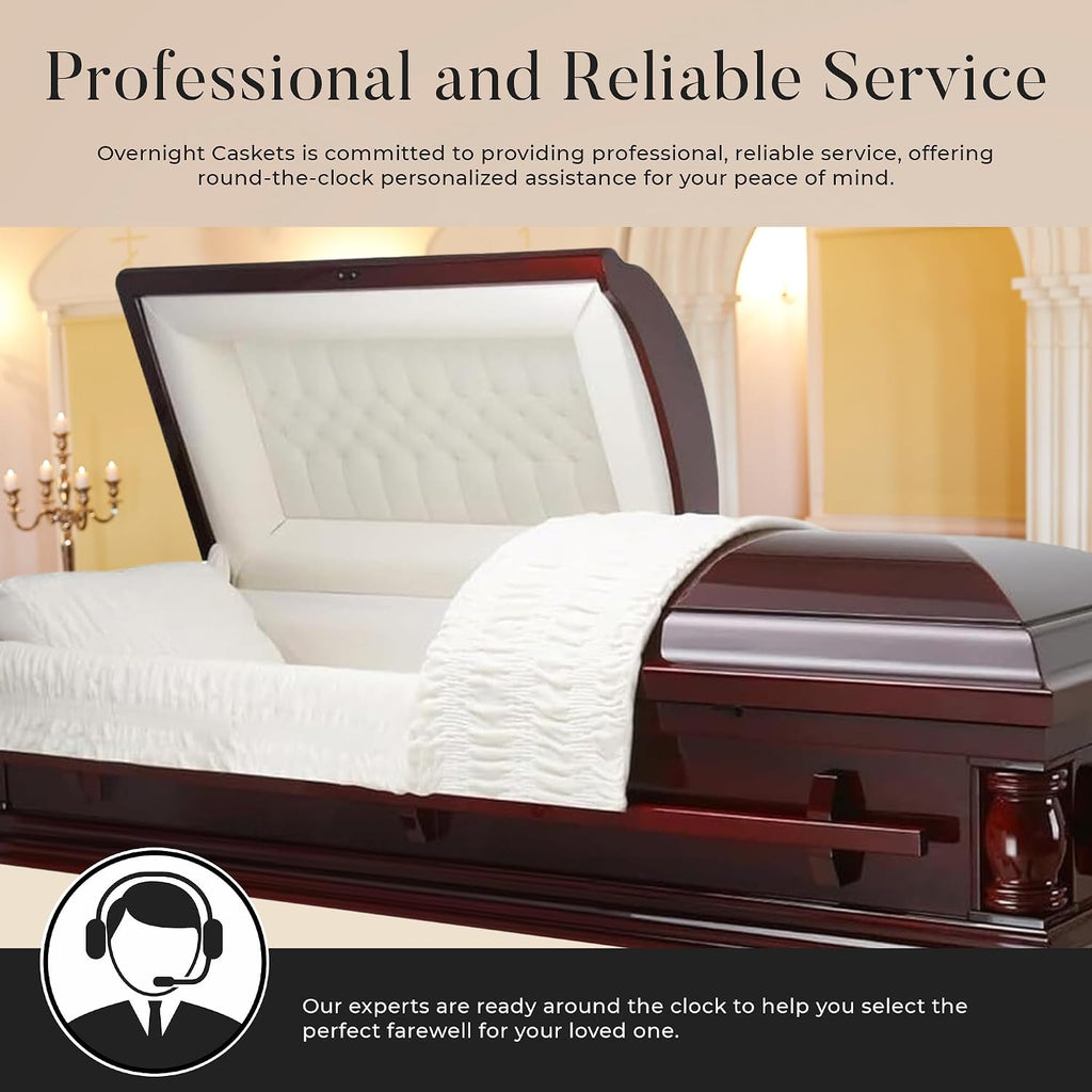 Elite Cherry Wood Funeral Casket w/Almond Velvet Interior