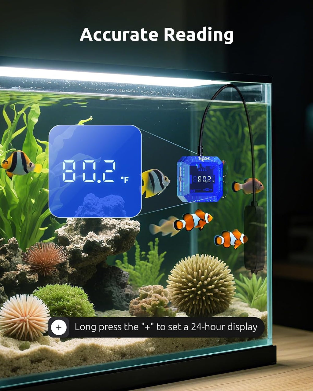 Aquarium Thermometer Submersible, Digital Fish Tank Thermometers with USB
