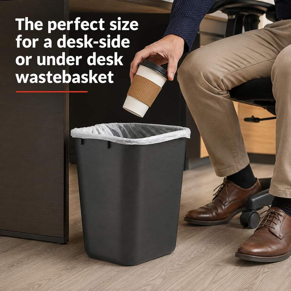3.5 Gallon Black Wastebasket Under Desk Plastic Trash Can | 2 PACK