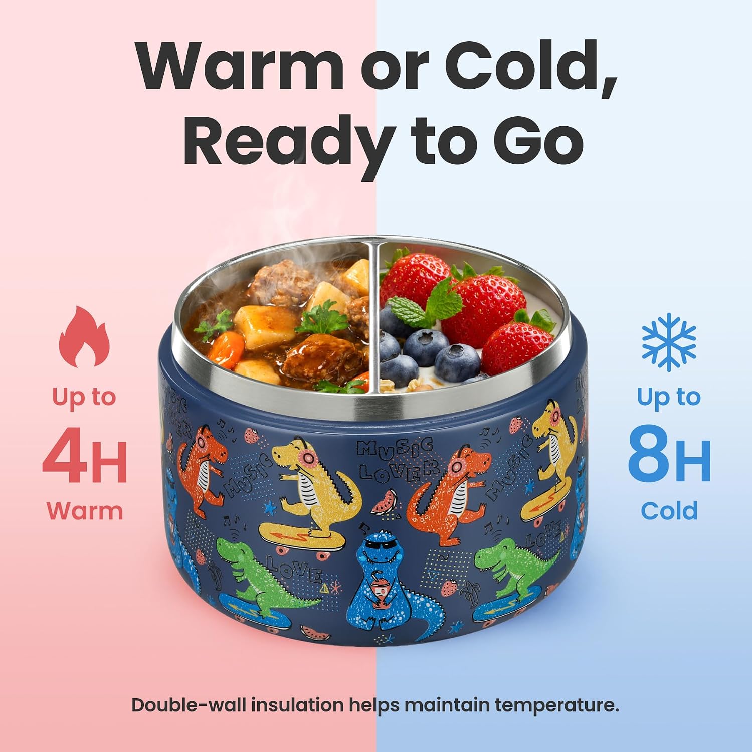 12oz Insulated Vacuum Food Jar with Buckle Lid Wide Mouth Soup Thermo for Hot Food Kids Leakproof Stainless Steel