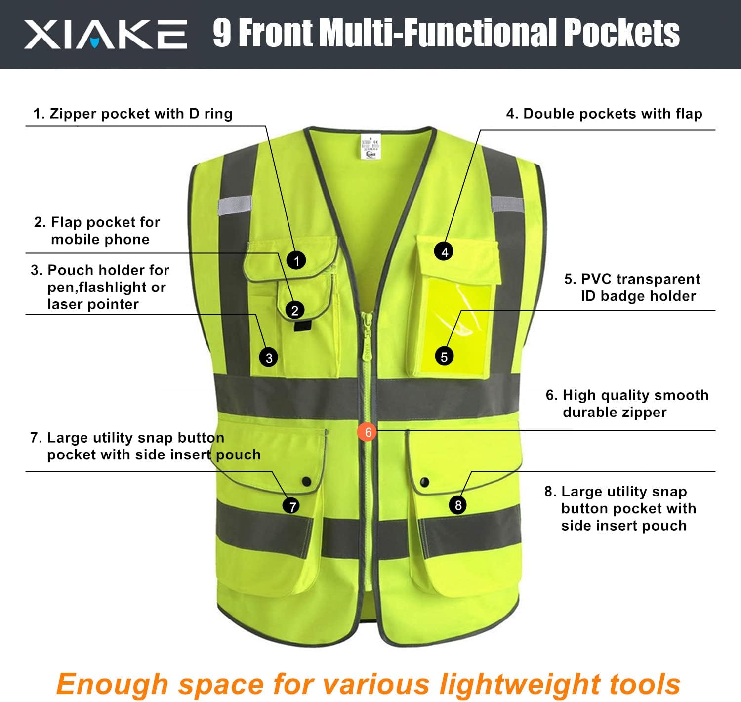 9 Pockets Class 2 High Visibility Reflective Safety Vest for Men Women,Meets ANSI/ISEA Standard