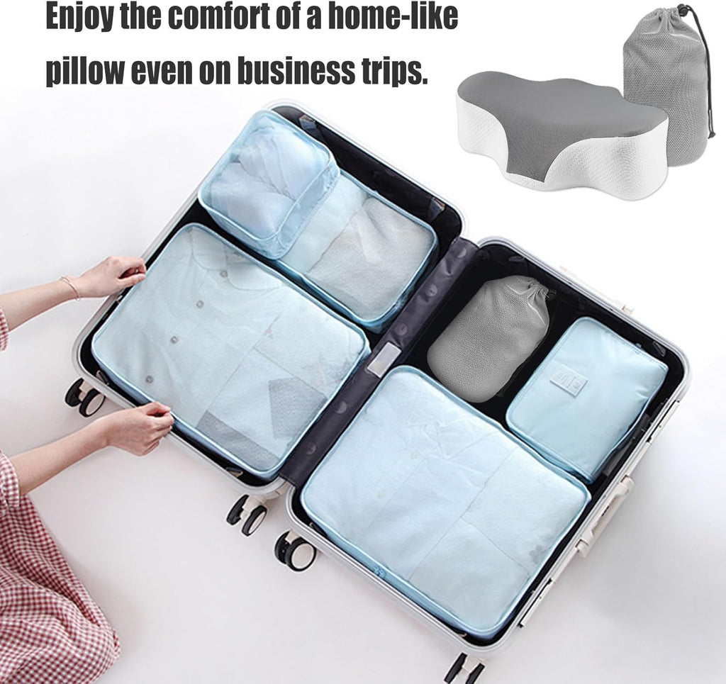 Travel Cervical Pillow for Bed Sleeping, Small Memory Foam Neck Pillow with Cooling Washable Cover, Compact Ergonomic