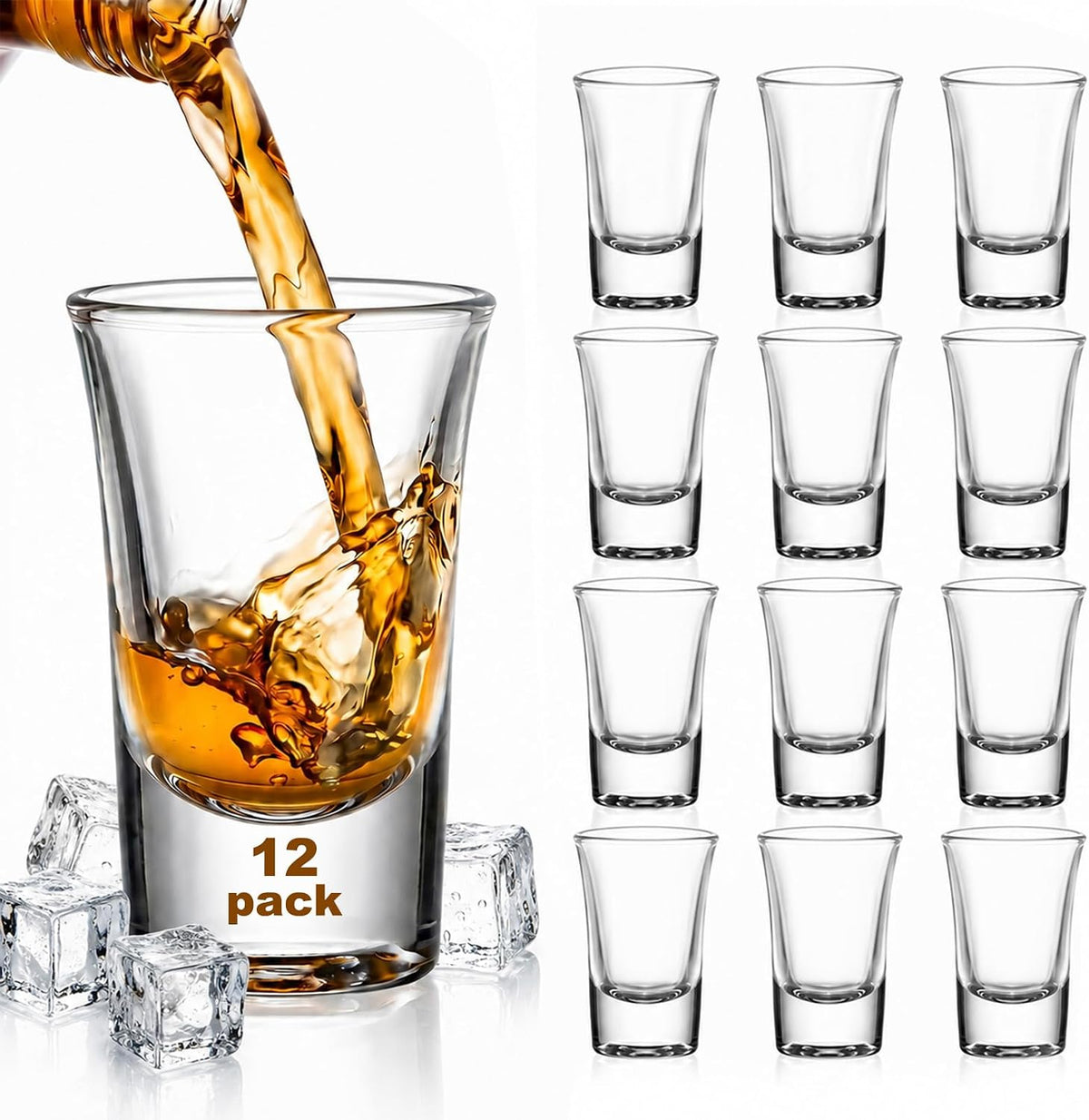 12 Pack 1oz Shot Glasses Set,Clear Shot Glass bulk with Heavy Base