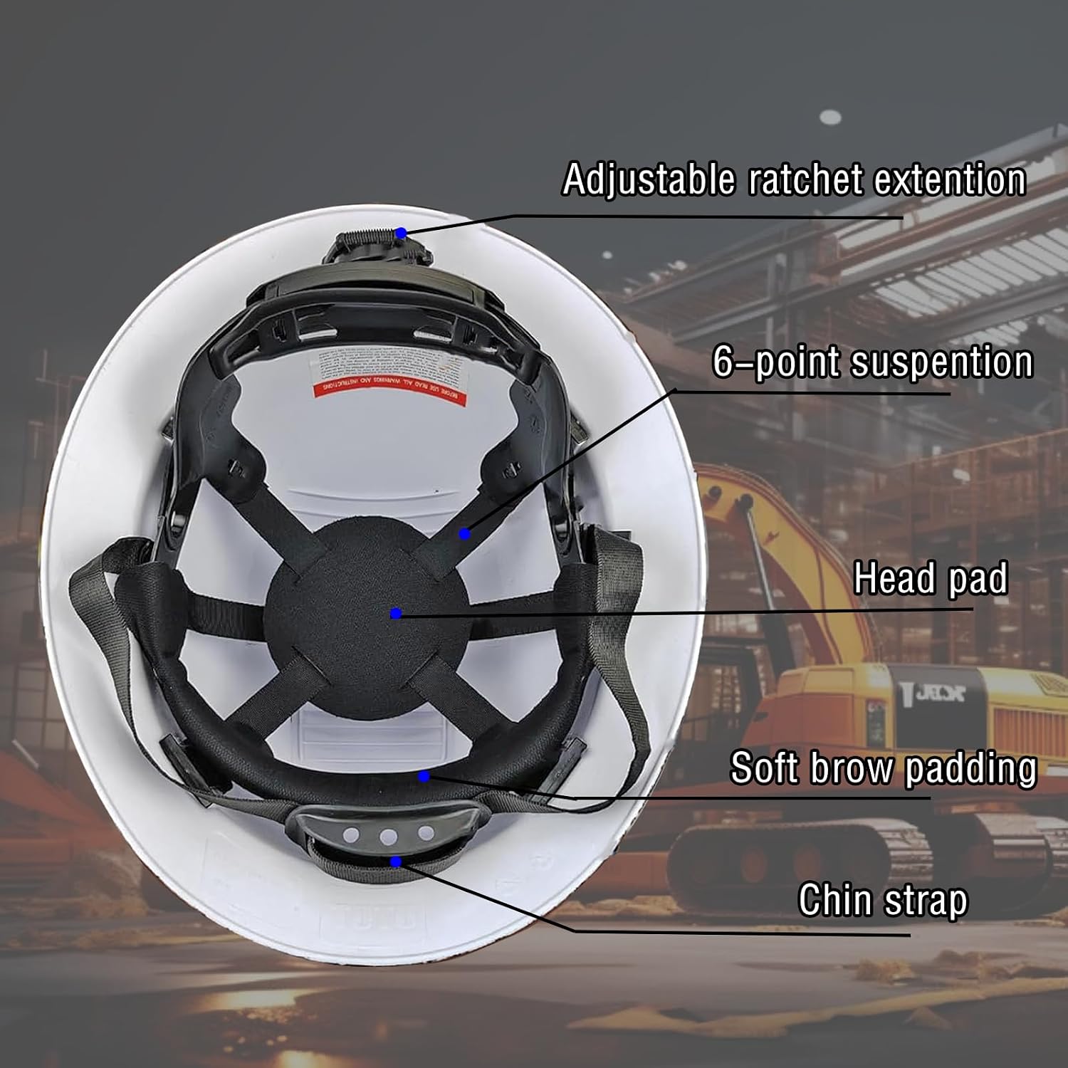 HDPE Full Brim Hard Hat, Construction Safety Helmet with Vented Holes, 6 Point Adjustable Ratchet Suspension, ‎Meets