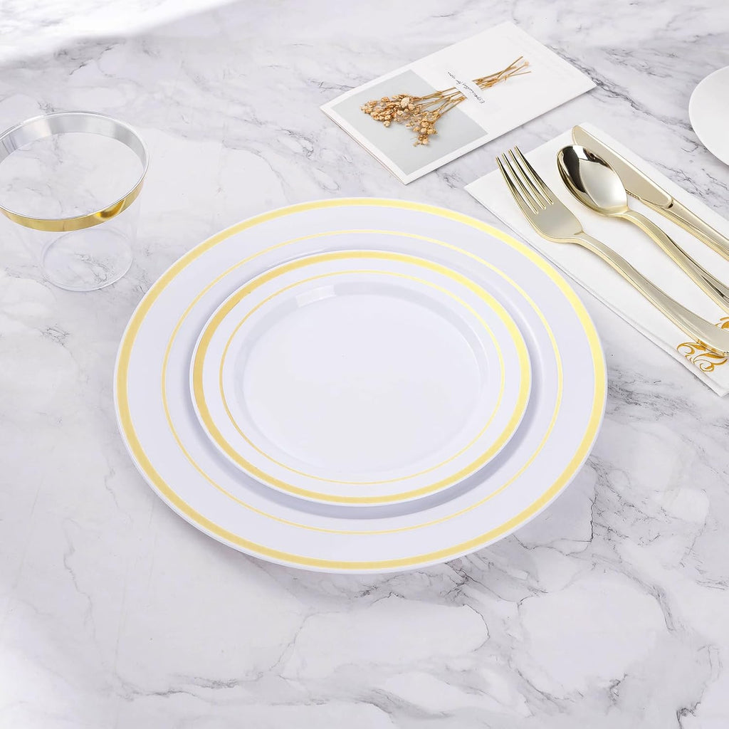 100Pcs Gold Plastic Plates, 10.25 Inch Disposable Dinner Plates