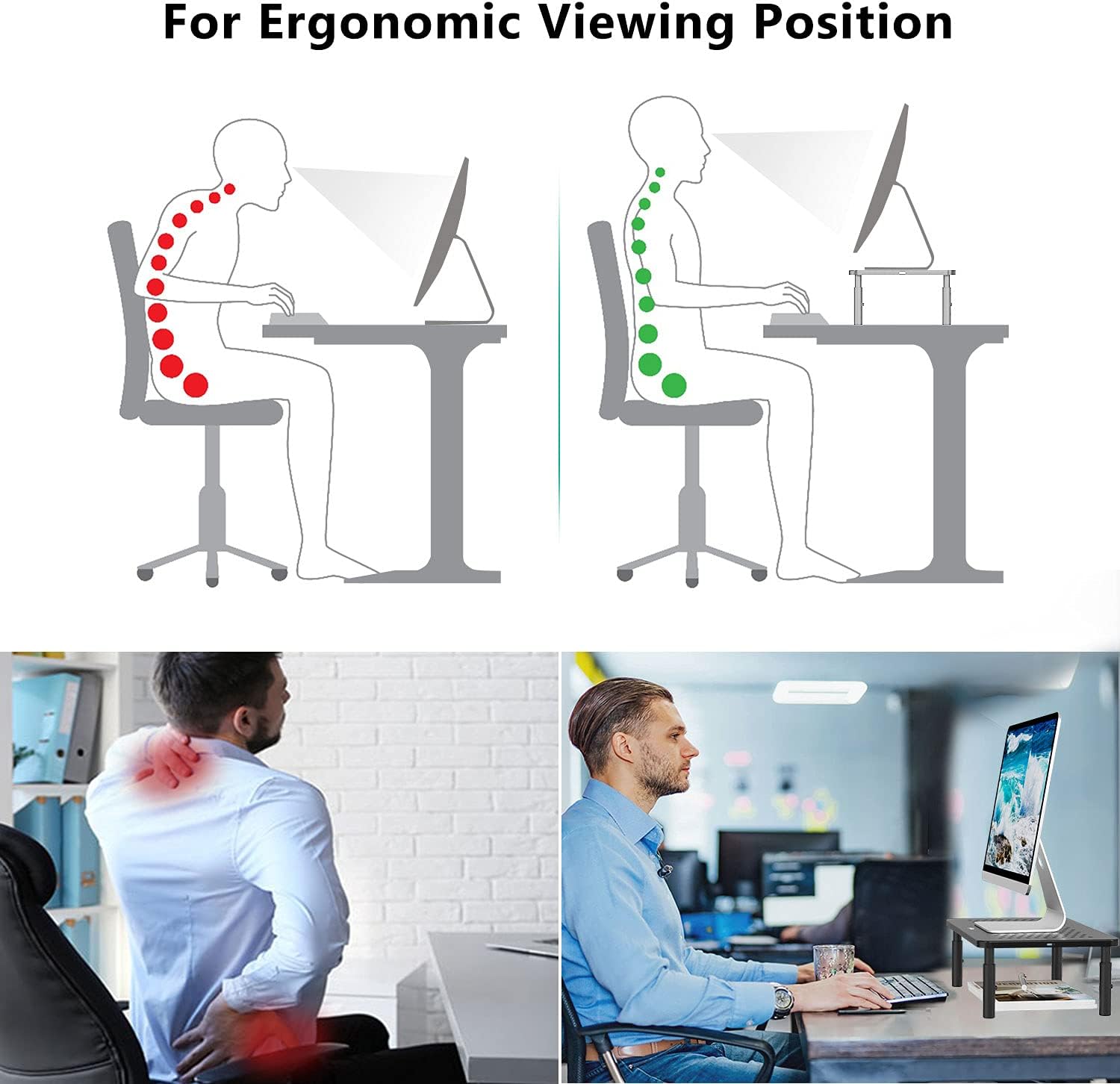 Computer Monitor Stand for Desk, Adjustable Laptop Riser, Desk Monitor Stand Underneath Storage for Office, Home