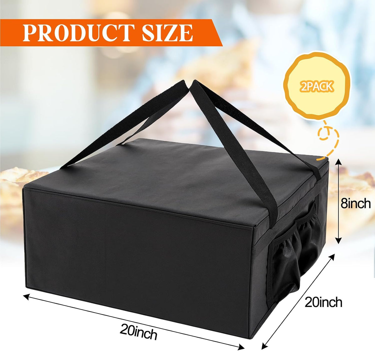2 Pcs Insulated Pizza Delivery Bags with 4 Cup Holders, 20x 20x8