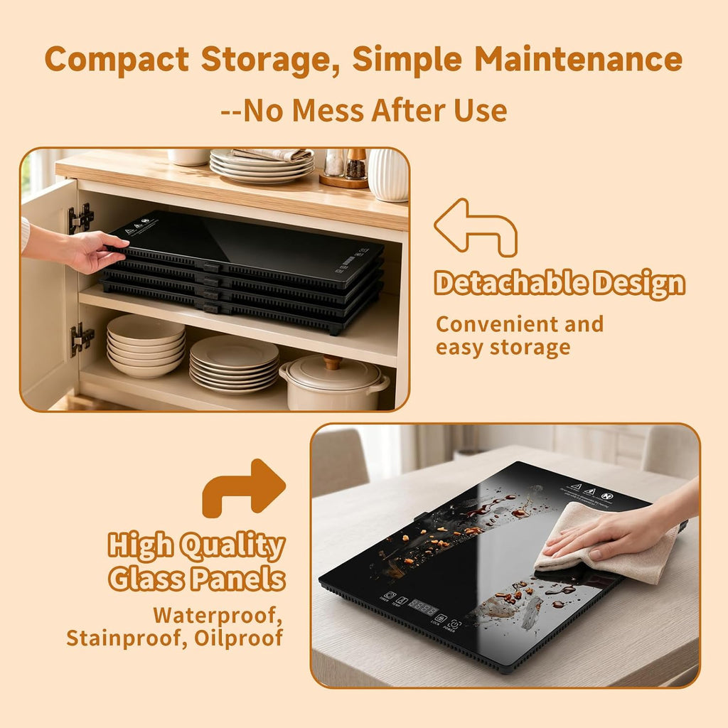 Electric Warming Tray 47"x 15" Extra-Long Warming Mat for Food with Independent Temp&Timer Control 4-in-1 Modular