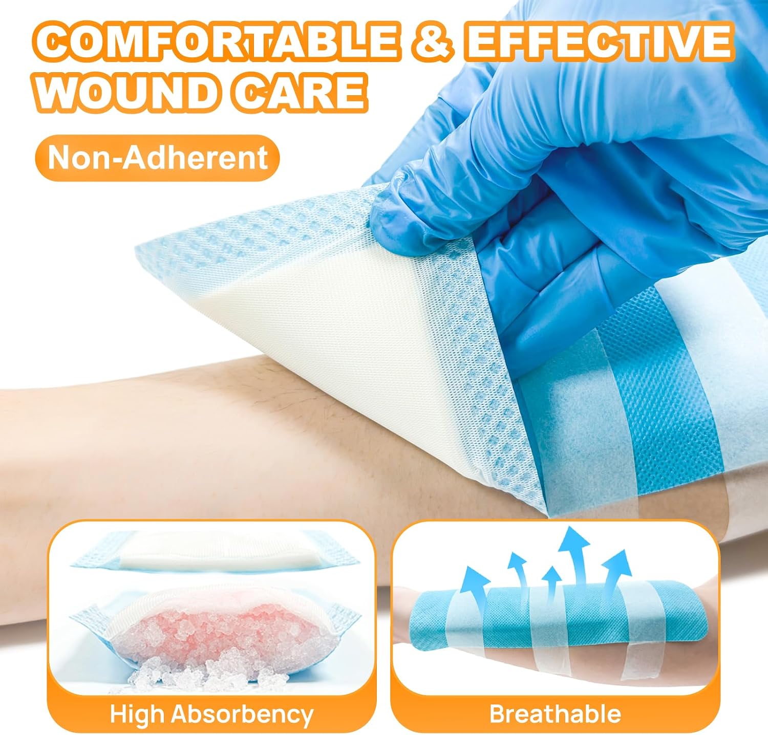 Super Absorbent Wound Dressing Pads 4"x 8", 10 Individual Pack, Non Adhesive Absorbent Bandages for Wound Care, Soft