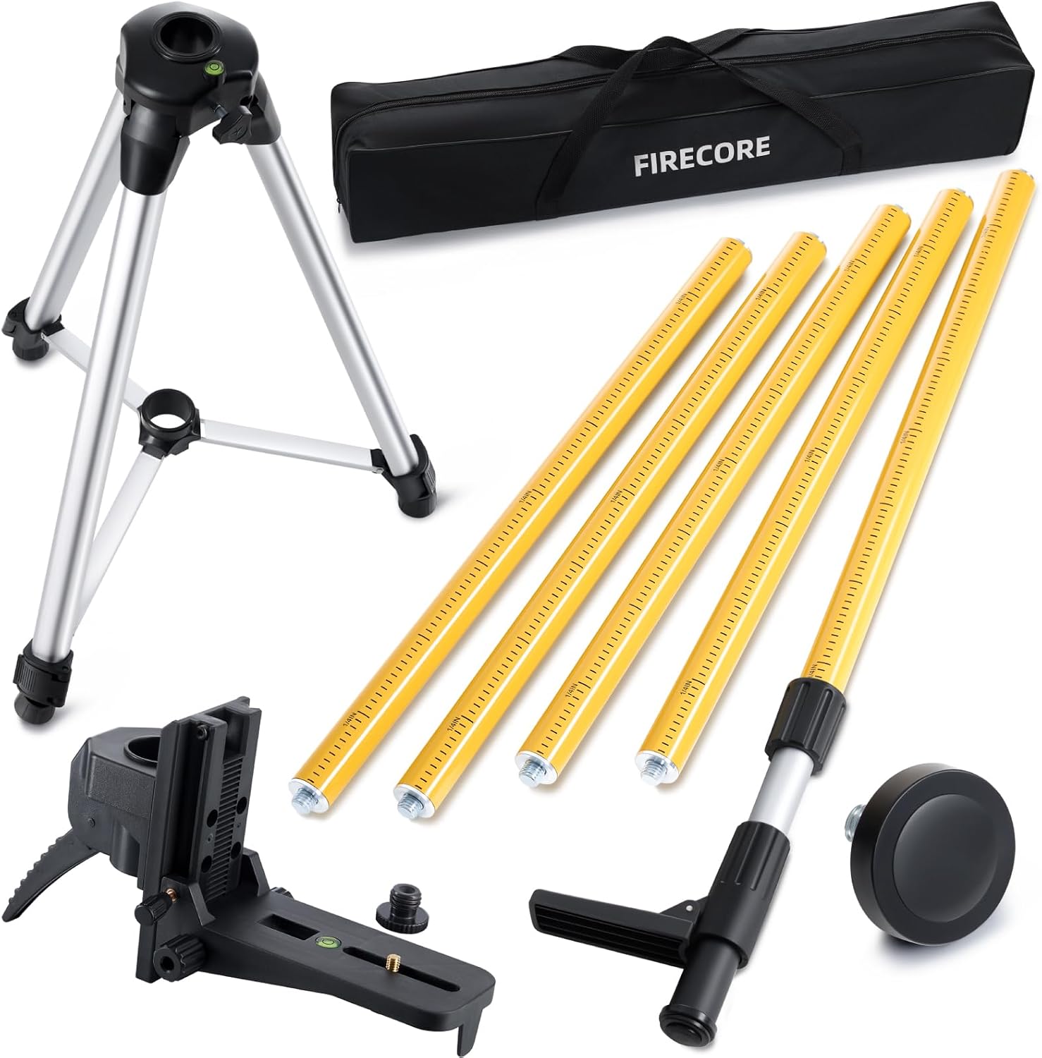 12 Ft./3.7M Professional Laser Level Pole with Tripod and 1/4-Inch by 20-Inch Laser Mount for Rotary and Line Lasers