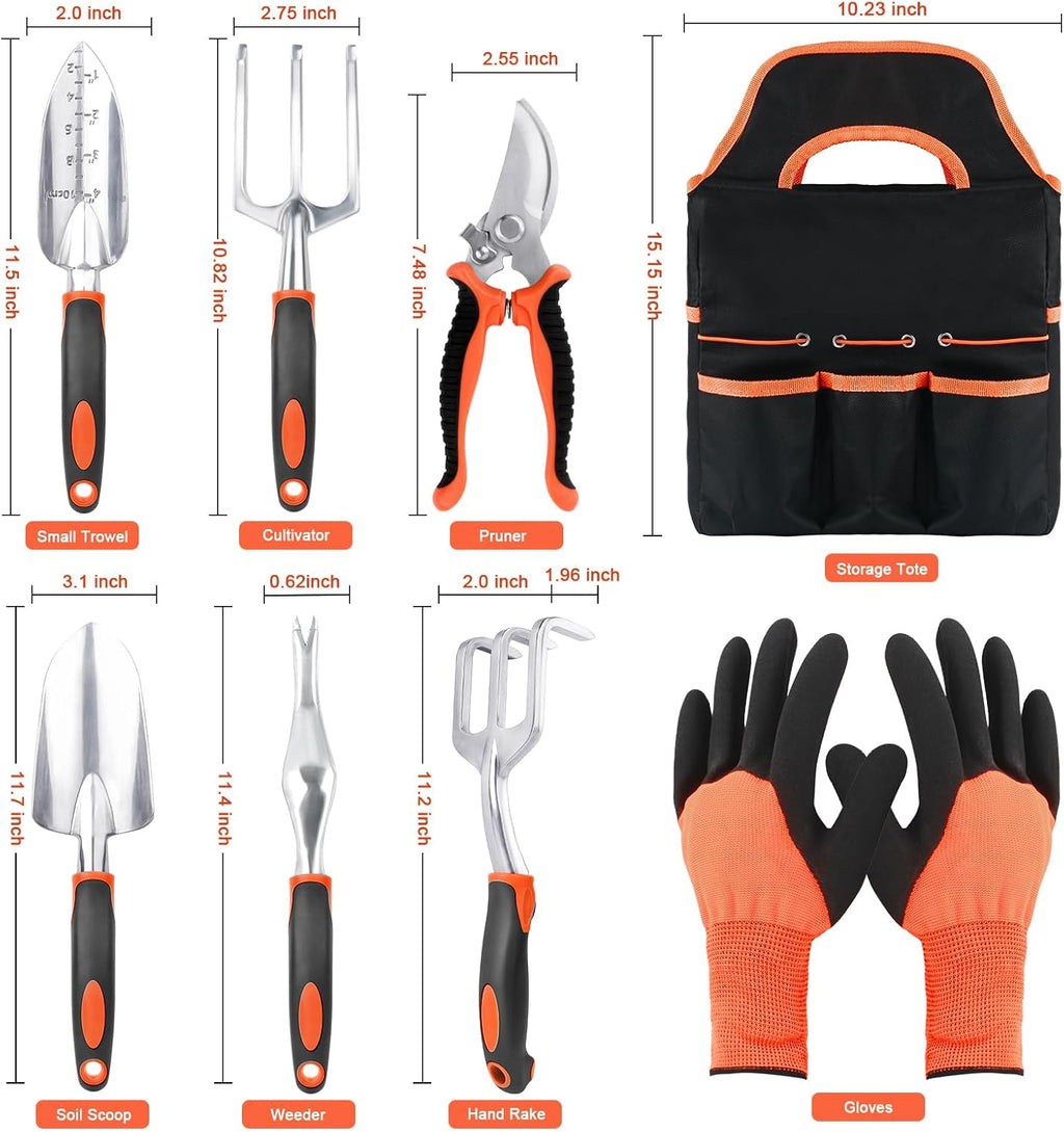 Garden Tools Set, 8 Piece Gardening Tools Set with Non Slip Ergonomic Handle, Heavy Duty Garden Tool Set with Storage