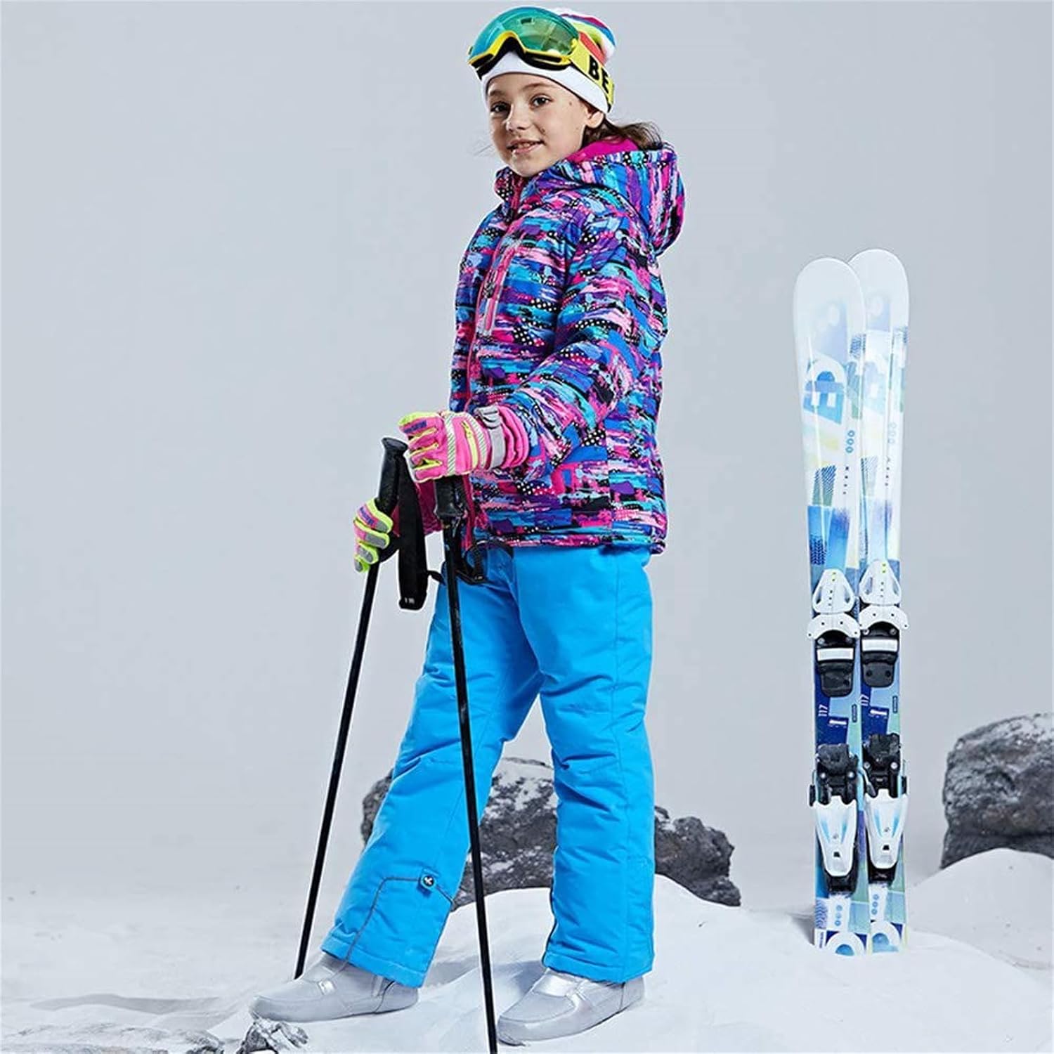 Girls Thicken Warm Snowsuit Hooded Ski Jacket Pants 2 Pcs Set Skiing Jacket with Pants