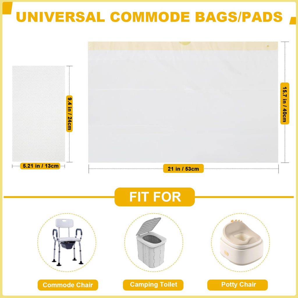 Bedside Commode Liners with Pads, 100 Bags + 100 Pads