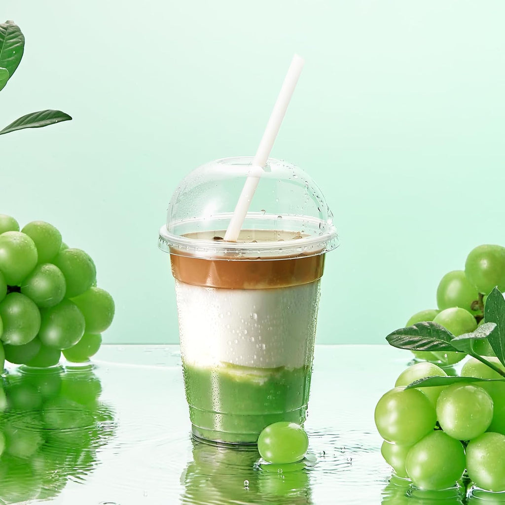 100 PACK 12 oz Clear Disposable Plastic Cups with Dome Lids