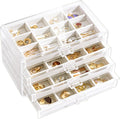 Earring Holder Organizer Box Jewelry Storage with 4 Drawers, Clear Acrylic Stackable Earring Case with Adjustable
