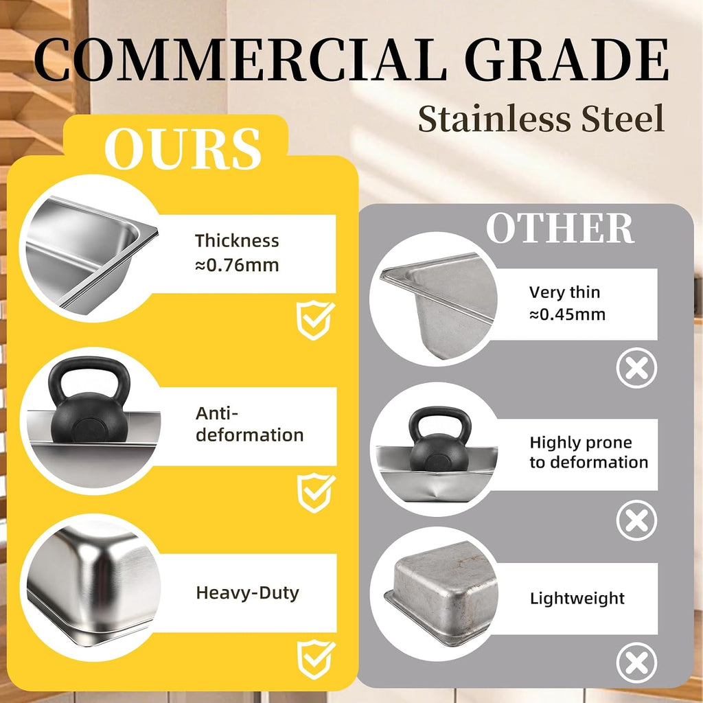 Full Size Hotel Pans 4 Inch Deep, 6 Pack Stainless Steel Steam Table Pans