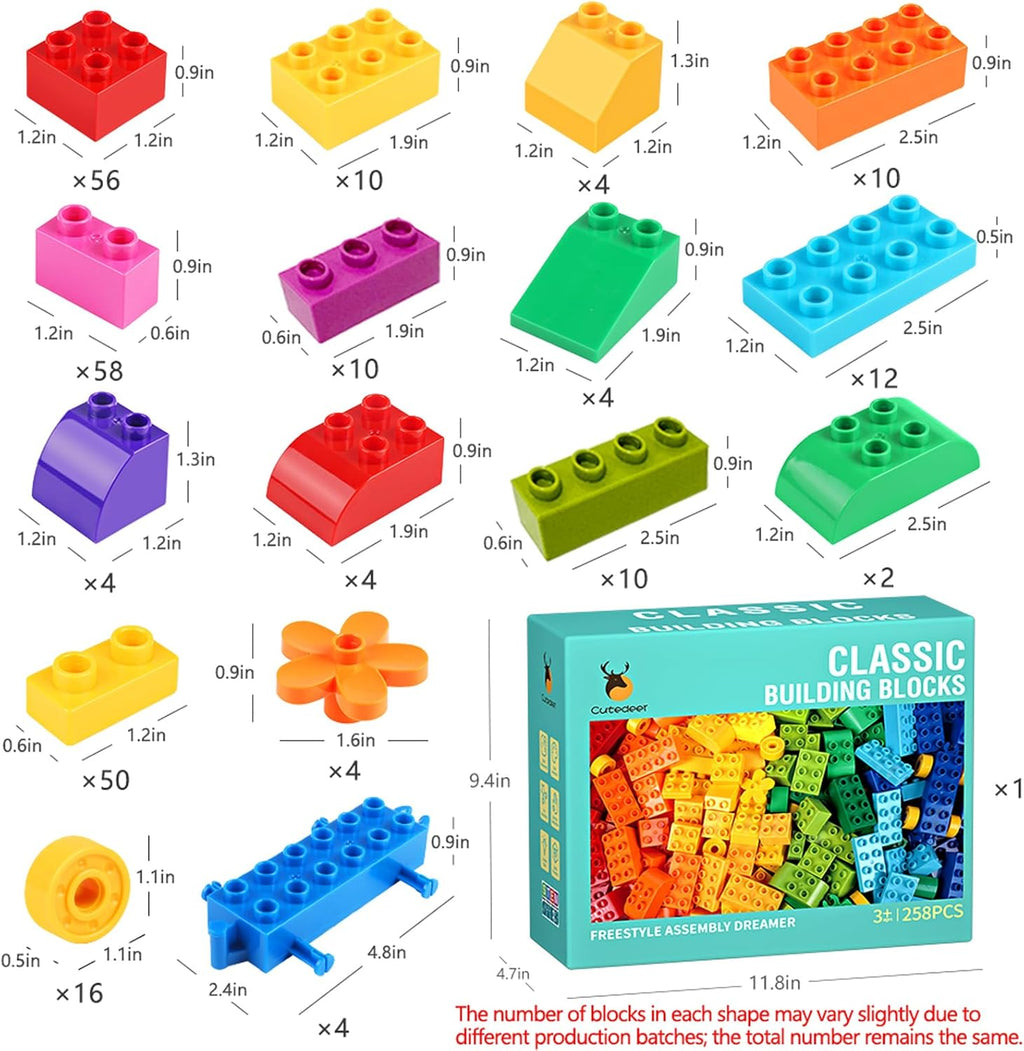 258 Piece Classic Big Building Blocks Set for Kids Toddlers Compatible with All Major Brands, Large Building Bricks