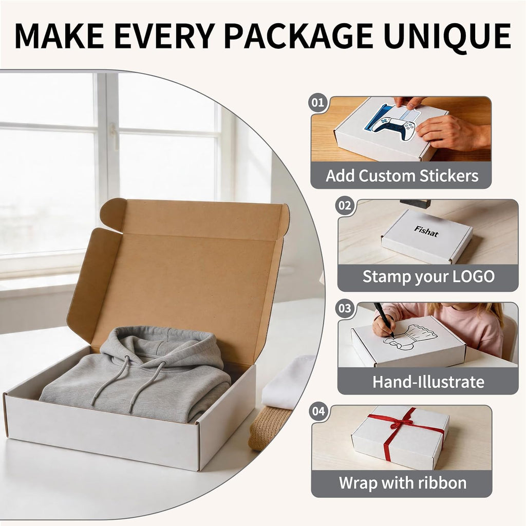 13" x 10" x 3" White Corrugated Cardboard Shipping Boxes Set of 5