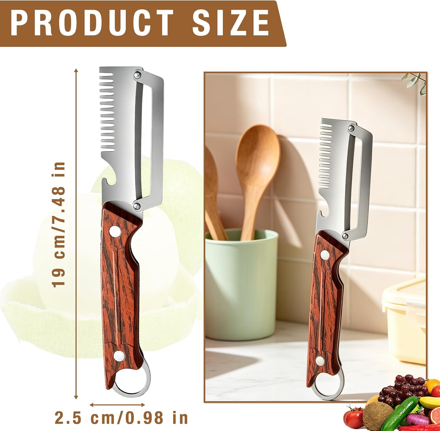 Multifunctional Vegetable Peeler, 2026 New 3-1 Stainless Steel Peeler with Wooden Handle & Bottle Opener, Kitchen