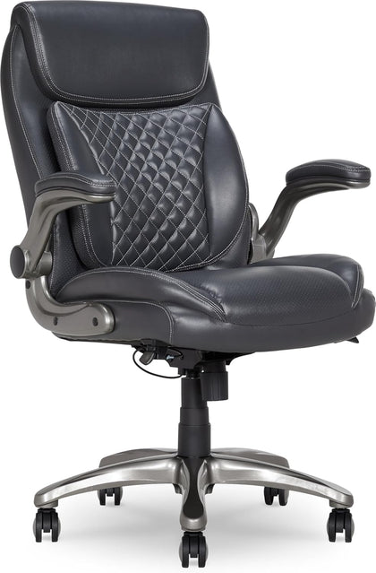 Ergonomic Executive Office Chair with Adjustable Lumbar Support, Flip-up Arms, Height Adjustable, 360° Rolling