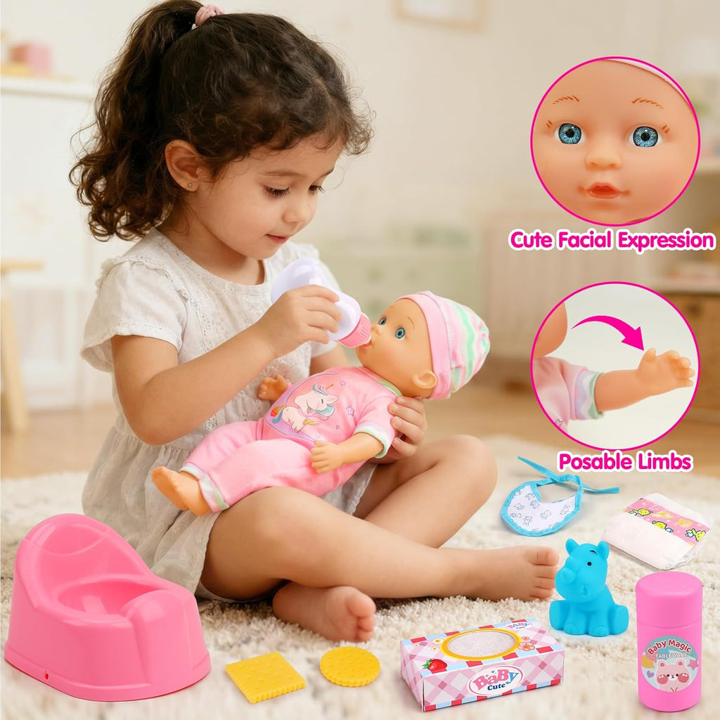 Baby Doll Stroller Set Toys for Girls Toddlers 3-5 4-6 5-7, Baby Doll Playset with 11" Doll, Bathtub and 20PCS Baby