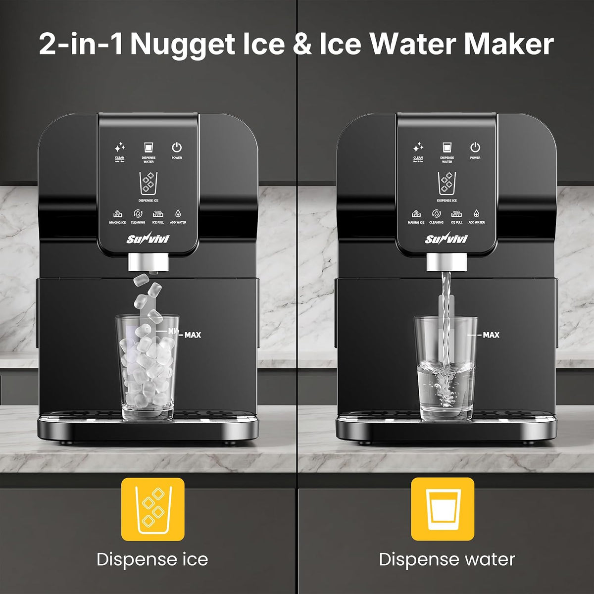 Nugget Ice Maker Countertop, Auto Drop Ice, Self Cleaning