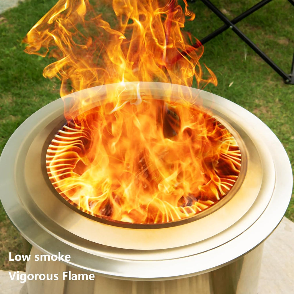 22 Inch Smokeless Fire Pit with Ash Pan Outdoor Stainless Steel