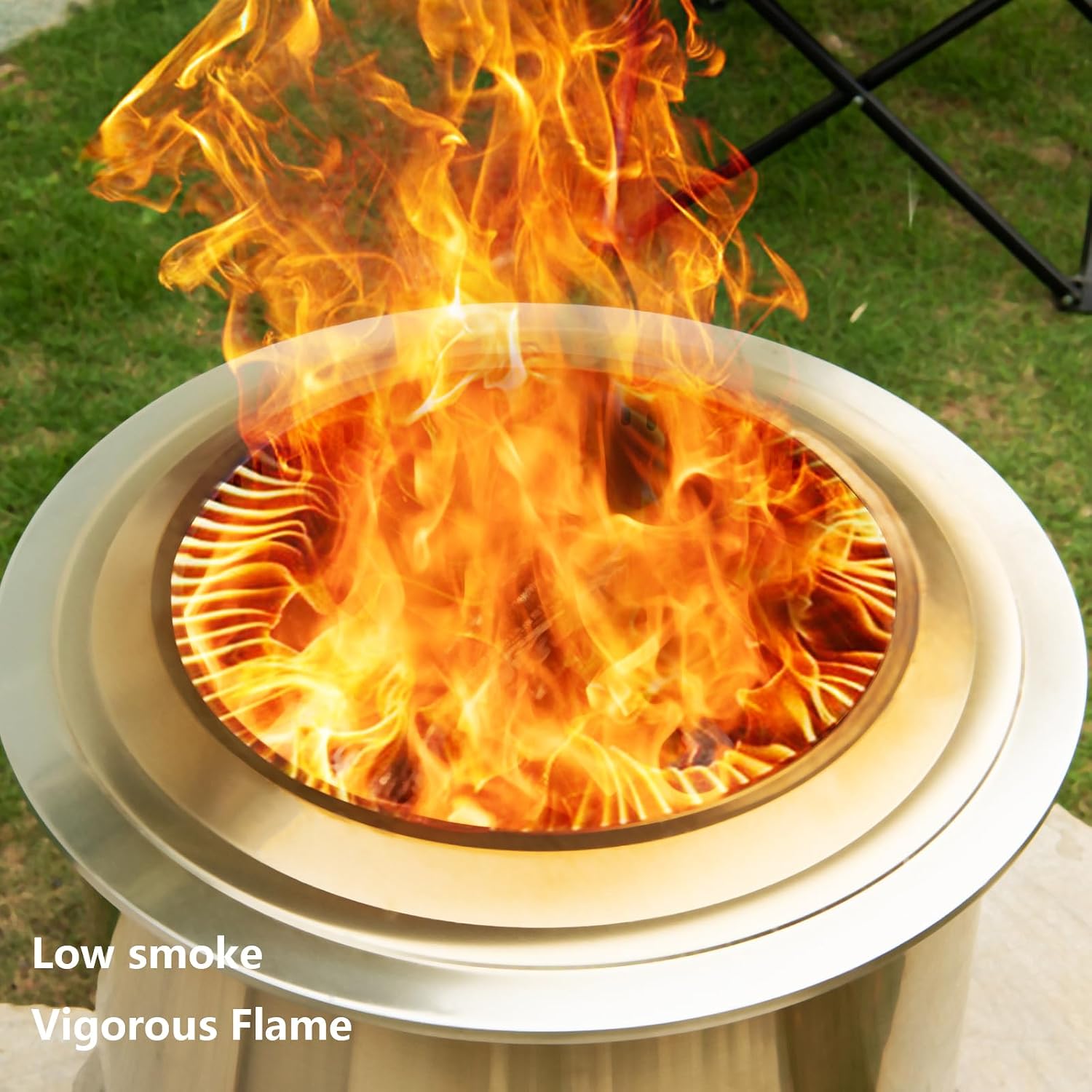 22 Inch Smokeless Fire Pit with Ash Pan Outdoor Stainless Steel