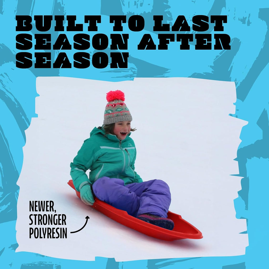 Winter Lightning Snow Sleds for Kids and Adults (Red) - 48 Inch Toboggan Style Plastic Sled with Hard Bottom for
