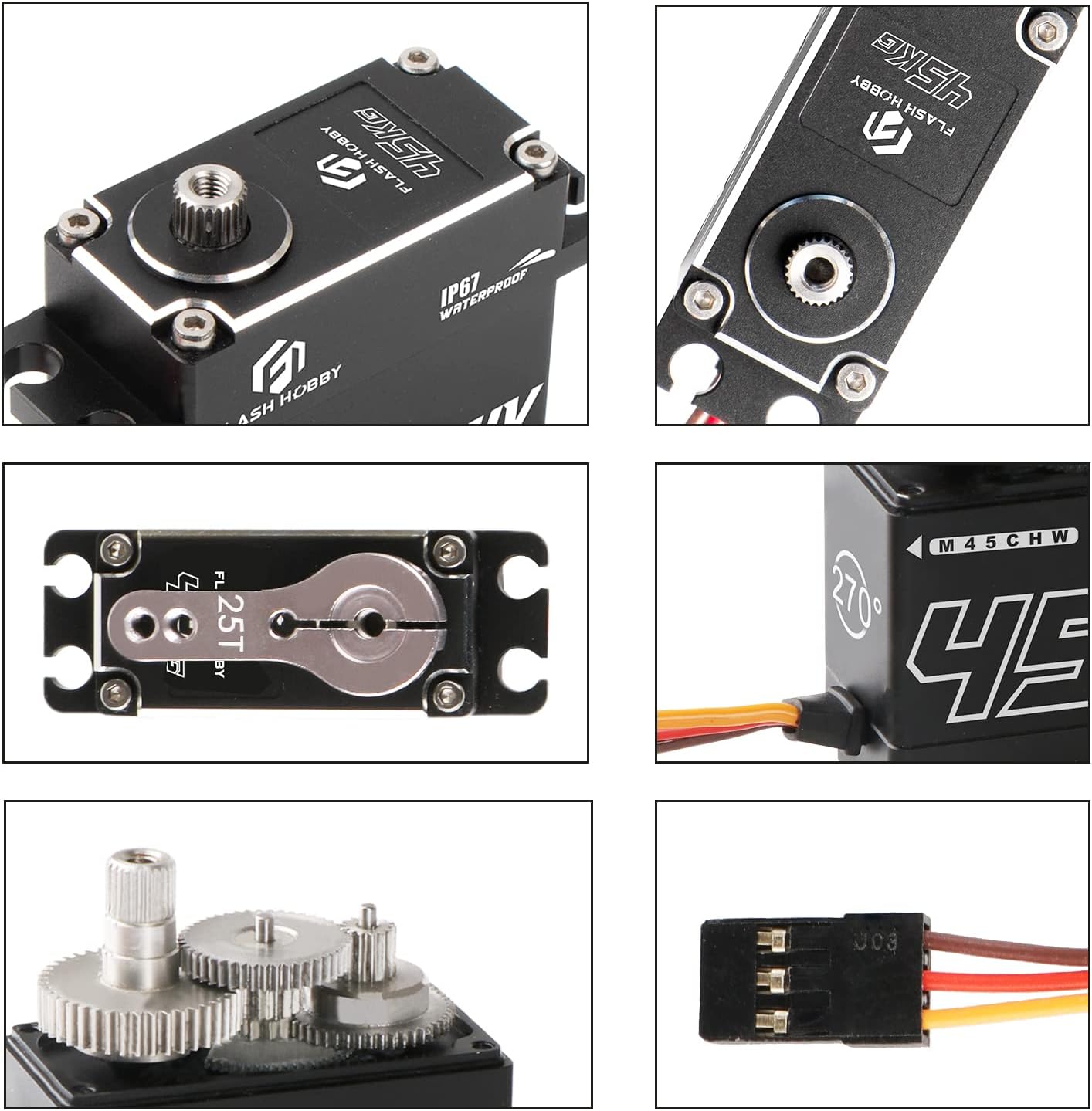 45KG Coreless Servo 8.4V High Torque Full Metal Gear Servo, IP67 Waterproof Steering RC Servo with Control Angle 270°