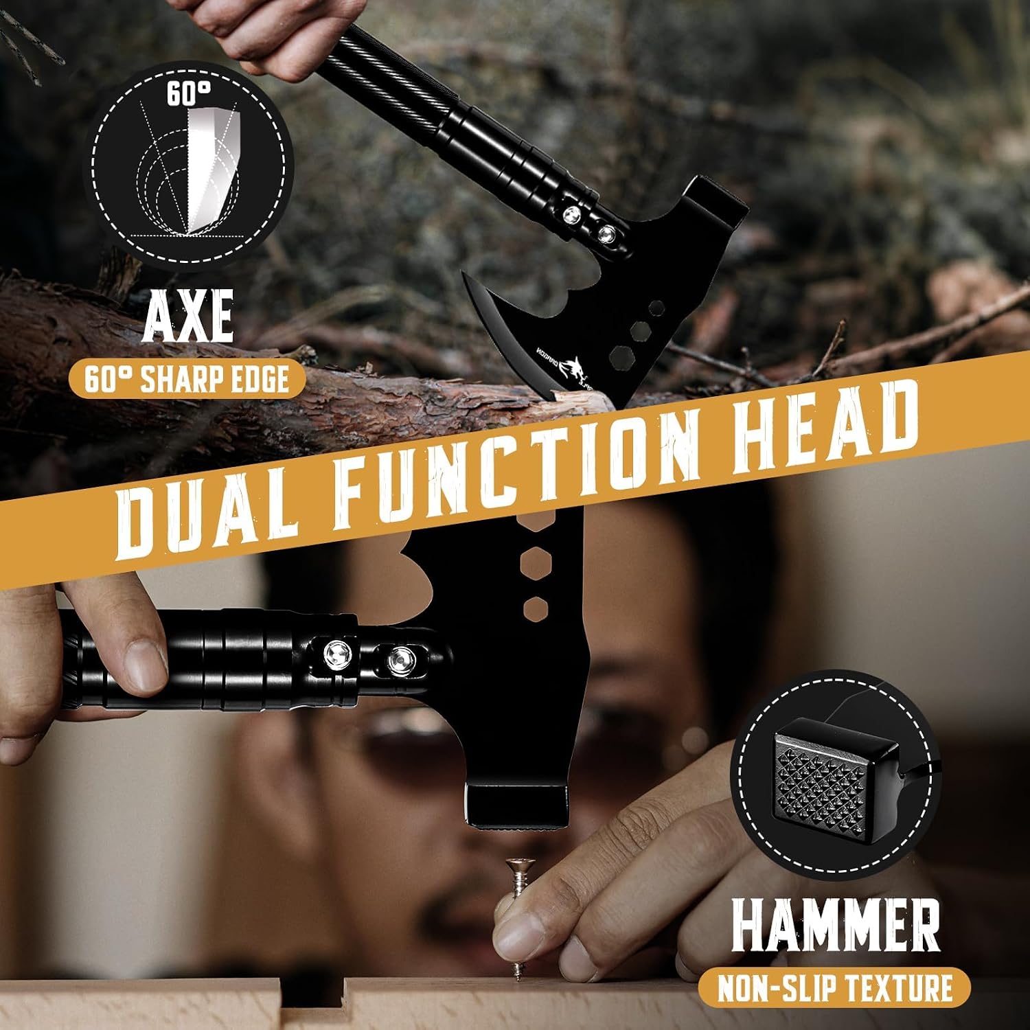 Multitool Camping Hatchet Tactical Axe with Hammer | Detachable High Carbon Steel Survival Hatchet Axe for Bushcraft