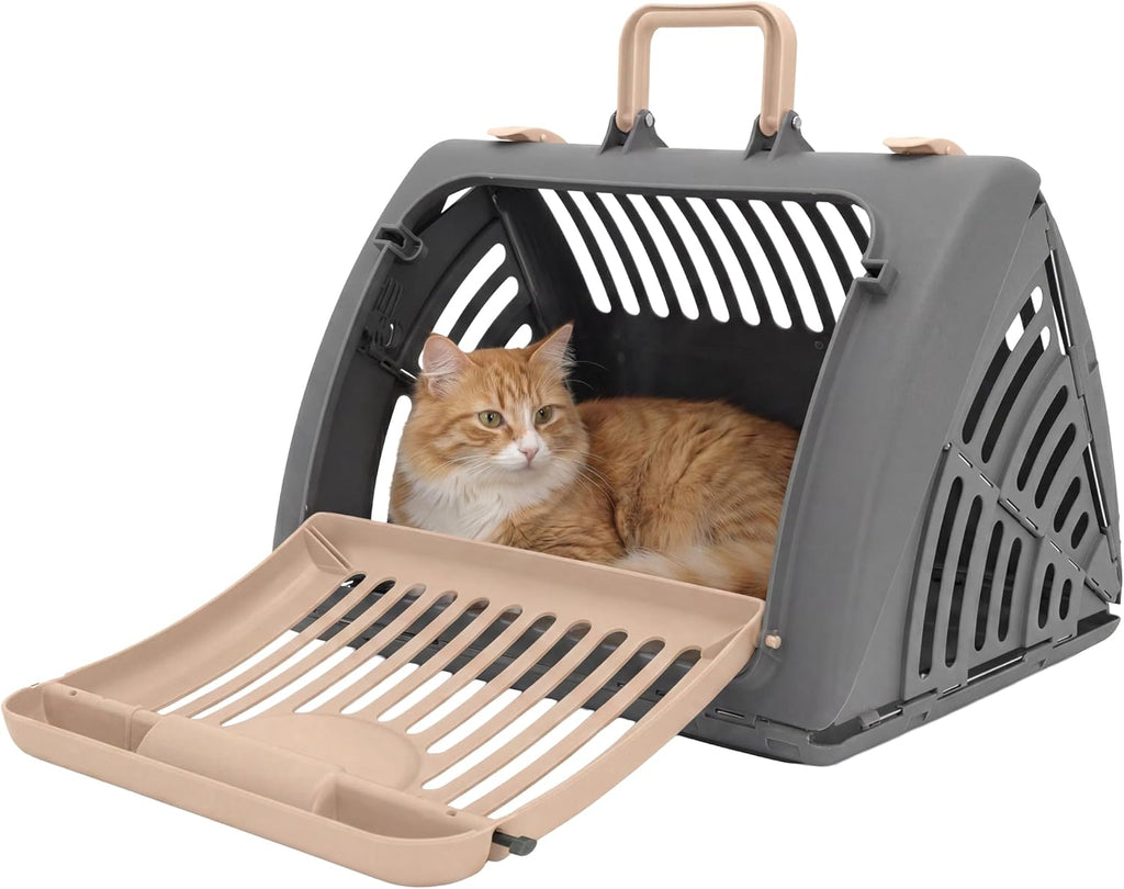 SportPet LARGE Hard-Sided Travel Cat Carrier - Cat Carrier with Patented Wide Side-Opening Door, Foldable Portable