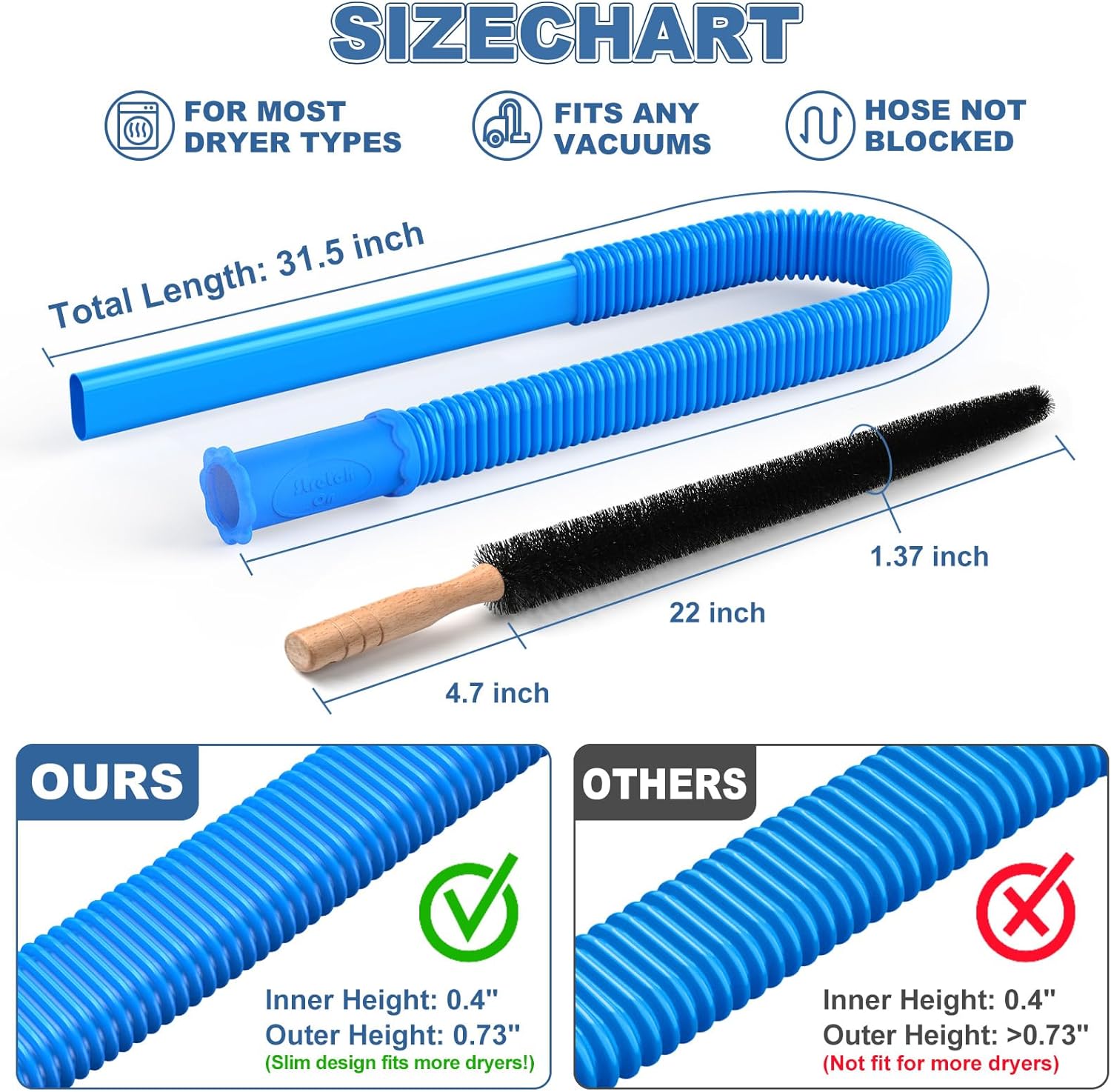 2 Pieces Dryer Vent Cleaner Kit Compatible with Most Vacuum Cleaner, Dryer Lint Brush and Vacuum Hose Attachment with