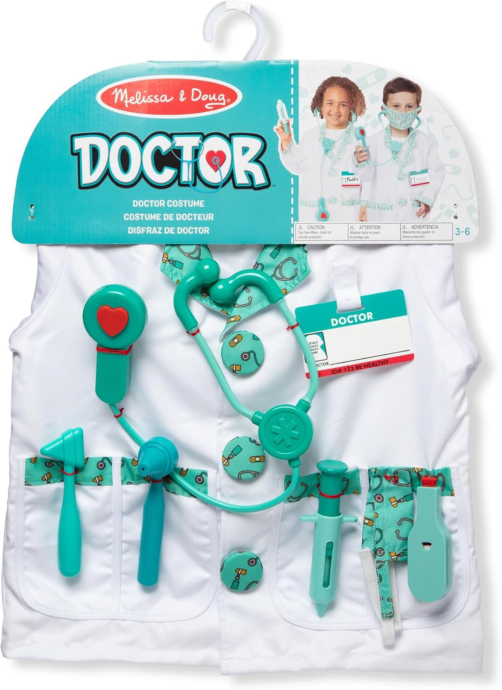 Melissa & Doug Doctor Costume, Pretend Play Dress Up Set (8-Pc) Stethoscope, Coat & Accessories, Role Play Toys for