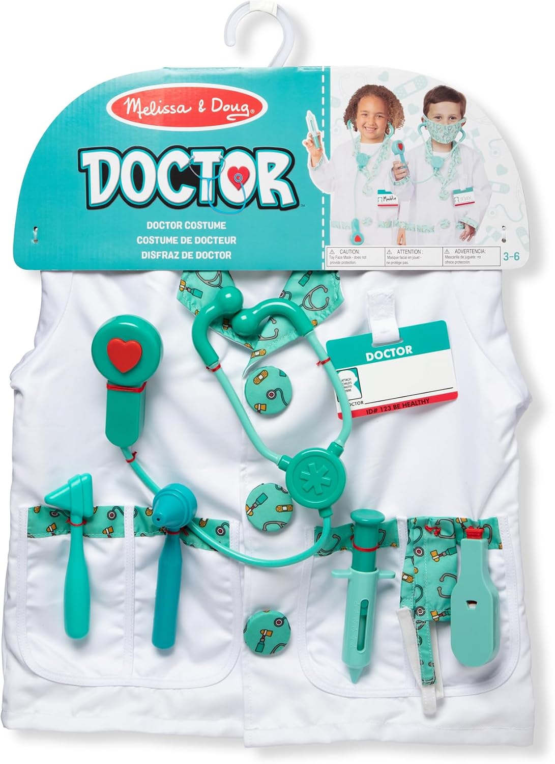 Melissa & Doug Doctor Costume, Pretend Play Dress Up Set (8-Pc) Stethoscope, Coat & Accessories, Role Play Toys for