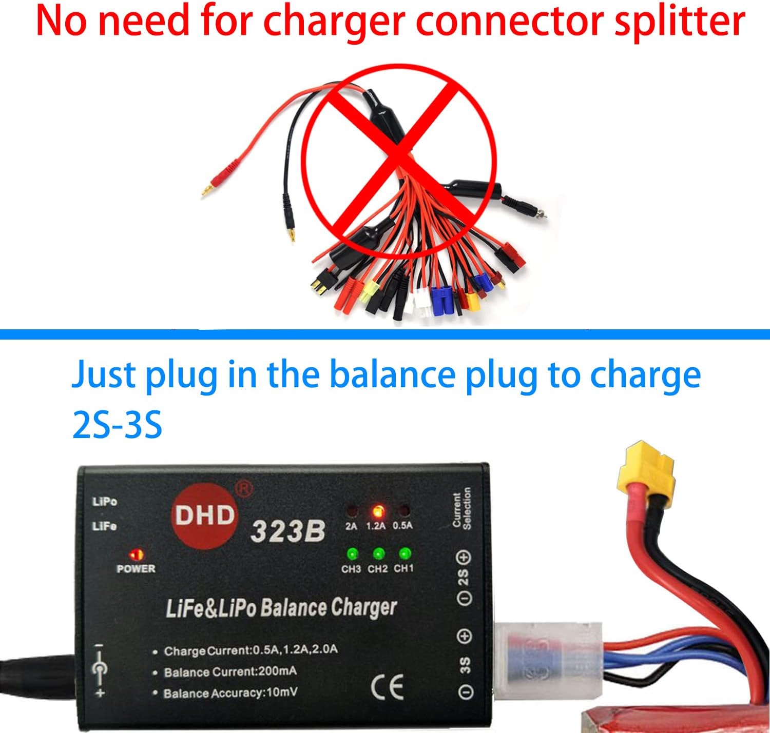20W 2A 323B RC Battery Balance Charger for 2S 3S 7.4v 11.1v LiPo 6.6V 9.9V Life RC Battery Pack and RC Car Drone