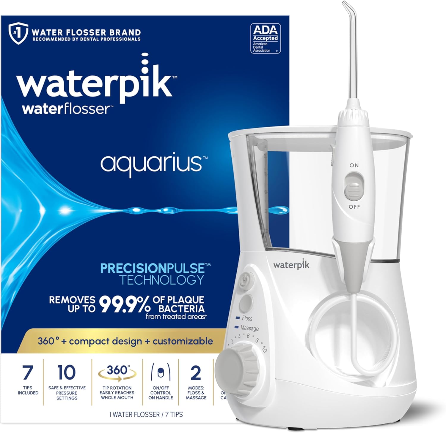 Aquarius Water Flosser For Teeth Cleaning, Gums, Braces, Dental Care, Electric Power With 10 Settings, 7 Tips For