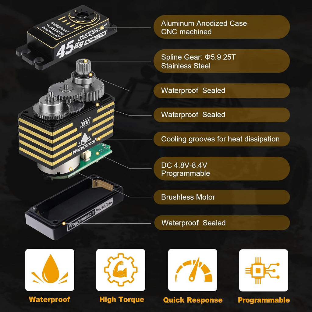 Waterproof RC Servo High Torque Brushless Motor Metal Gear Digital Servo Aluminum Case for 1/8 1/10 RC Crawler SCX10