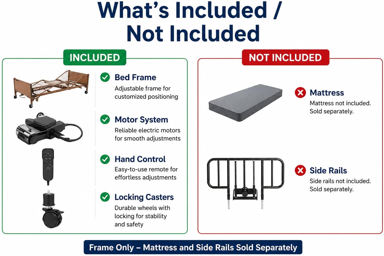 Fully Electric Hospital Bed Frame Only – Head, Foot & Height Adjustment – No Mattress Included