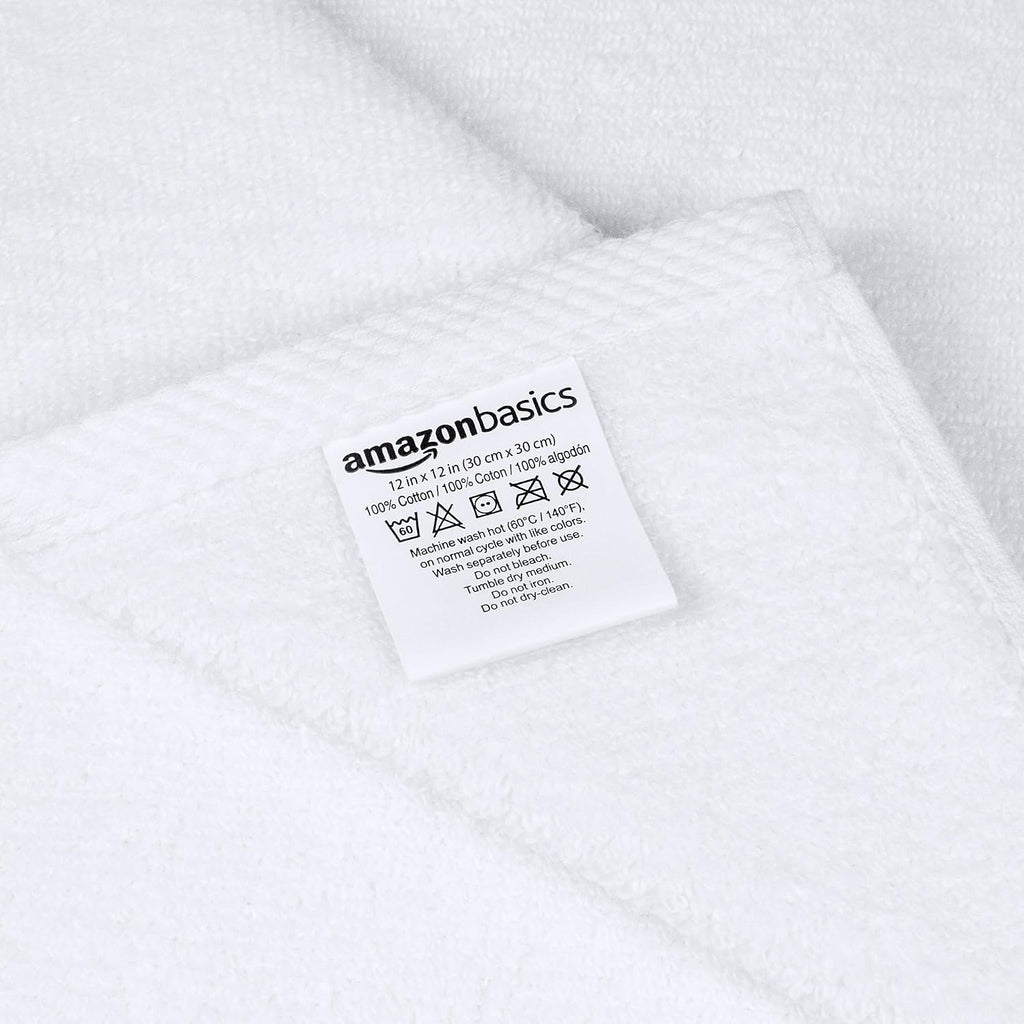 Cotton Washcloths, Lightweight Quick-Dry, Absorbent Face and Body Towel Set, 12" x 12", White, 12-Pack