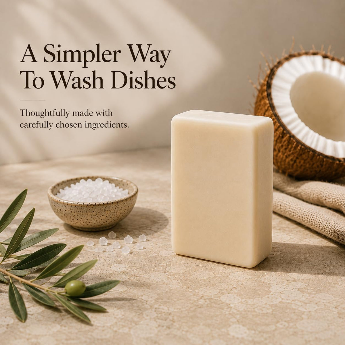 Unscented Natural Dish Soap Bar, Organic Coconut, Non-Toxic, 2-Pack