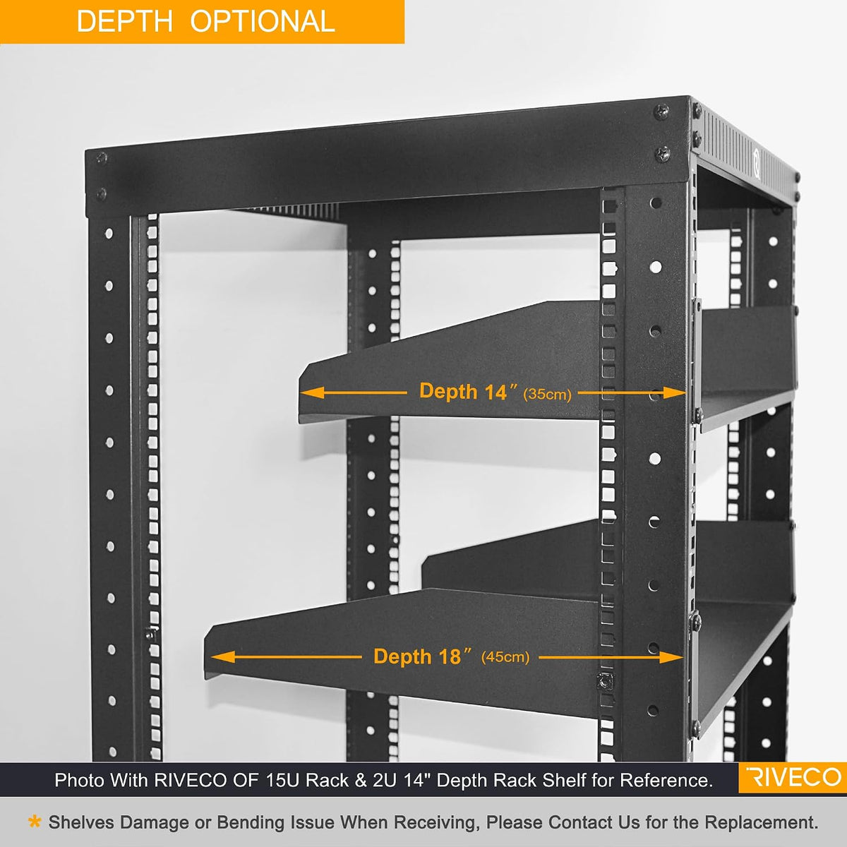 RIVECO 2U 14" Vented Rack Shelf for 19" Server Network Cabinet Black