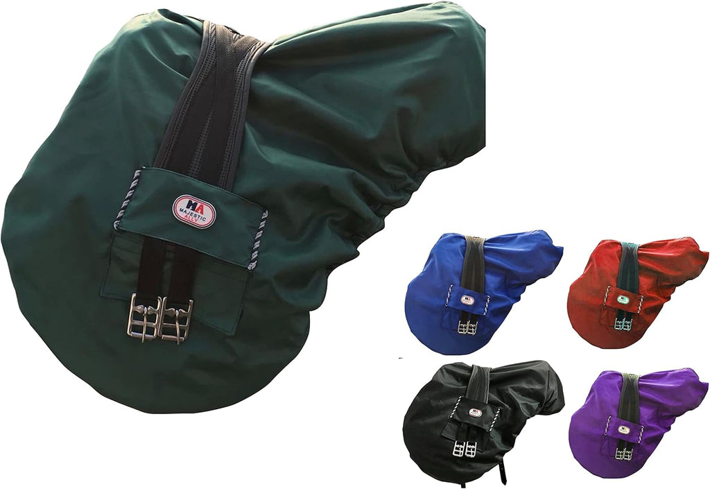 Nylon Waterproof Fleece Lined Ride On English Saddle Cover-Multiple Color (Hunter Green)