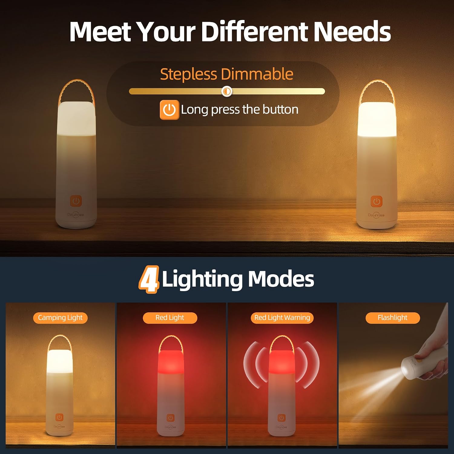 LED Camping Lantern, Up to 350 Hours Rechargeable Camping Light, 4 Modes Outdoor Flashlight Lantern with Red Light