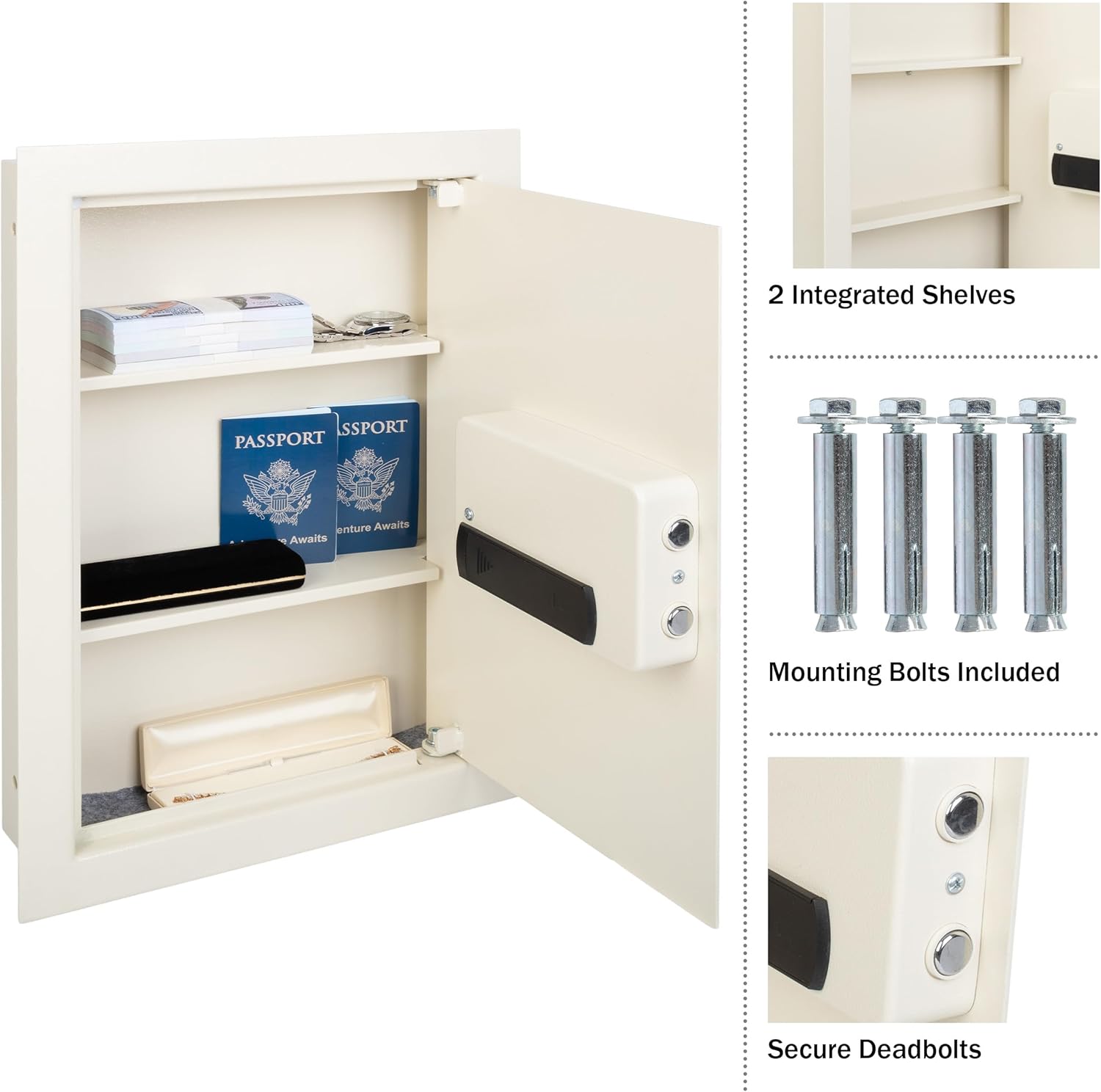 In-Wall Safe - Home or Business Safe with Keypad and 2 Manual Override Keys - Protects Cash, Jewelry, Passports, and
