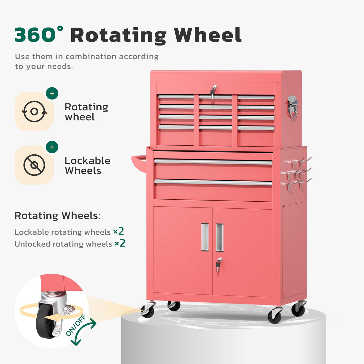 8-Drawer Tool Chest with Wheels, Pre-Assembled Rolling Tool Chest, Detachable Top Tool Box, Lockable Design, Comes