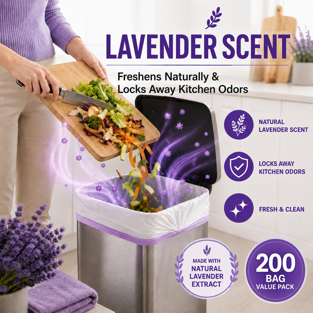 13 Gallon Tall Kitchen Trash Bags, 200 Count Lavender Scented