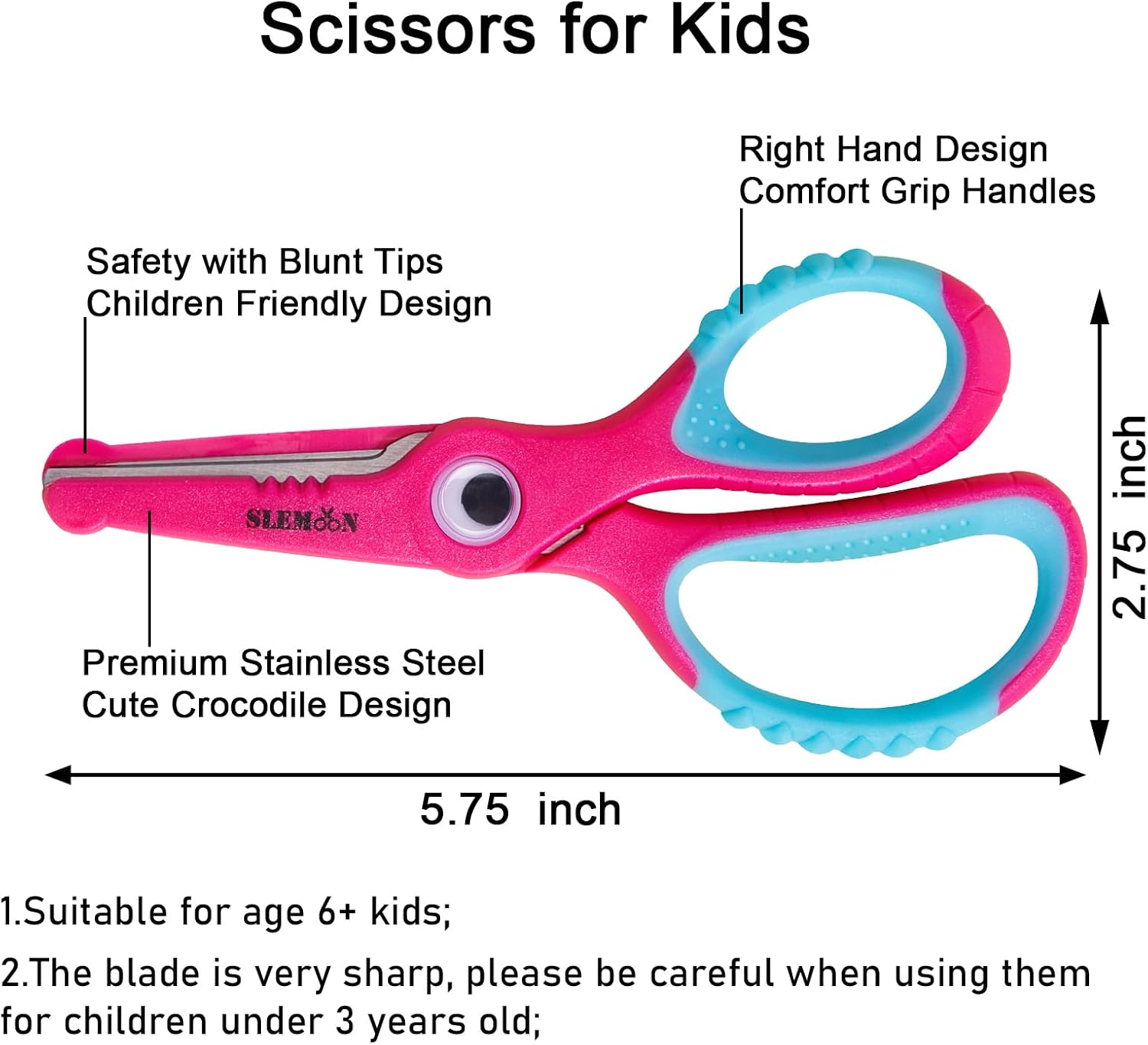 Kids Scissors 5.5 Inch,Blunt Tip Toddler Safety Scissors,3 Pack