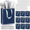 10 Pack Paper Gift Bags with Handle Tissue Paper, Navy Blue, Silver