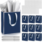 10 Pack Paper Gift Bags with Handle Tissue Paper, Navy Blue, Silver